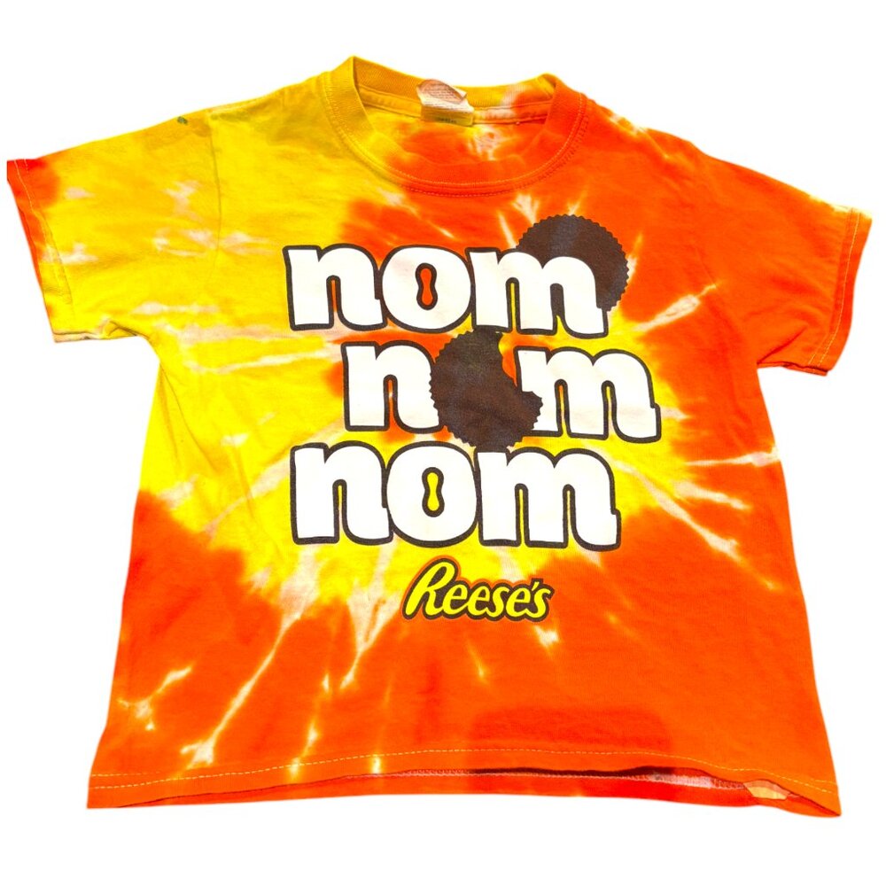 Hershey's Reese's peanut butter cup Nom Nom‎ Nom tie dye t-shirt kid's youth XS